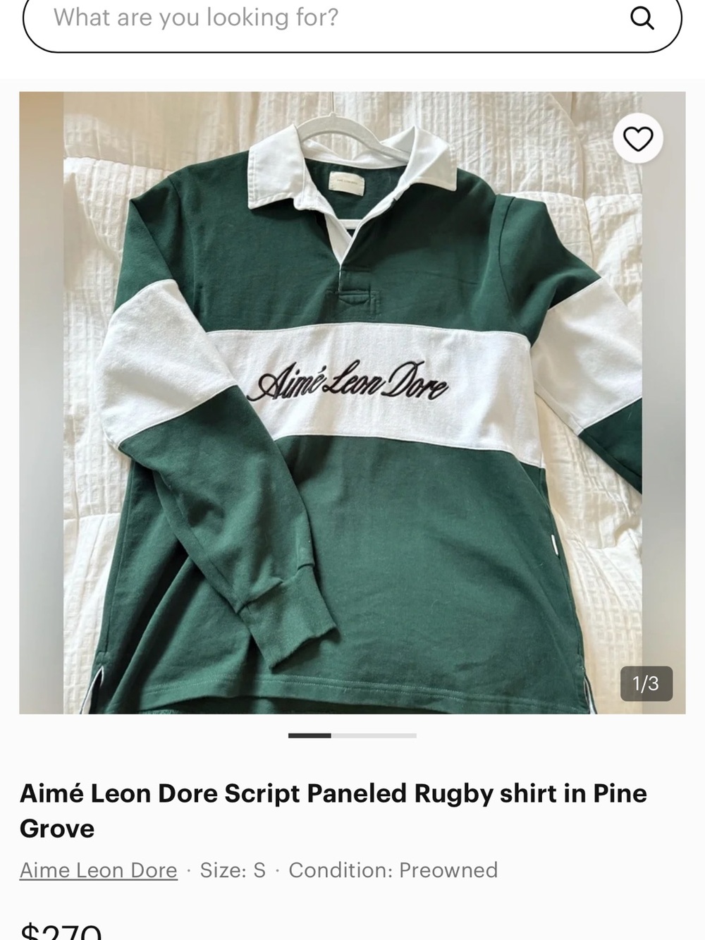 Aime Leon Dore Forest Green & White Script Rugby Top - size S